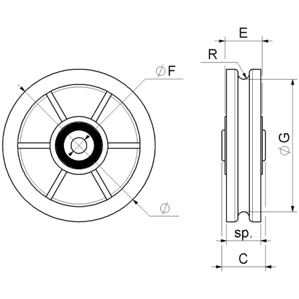 ROUE NYLON 1 RLS Ø100  POUR CORDE Ø 6 – Image 2