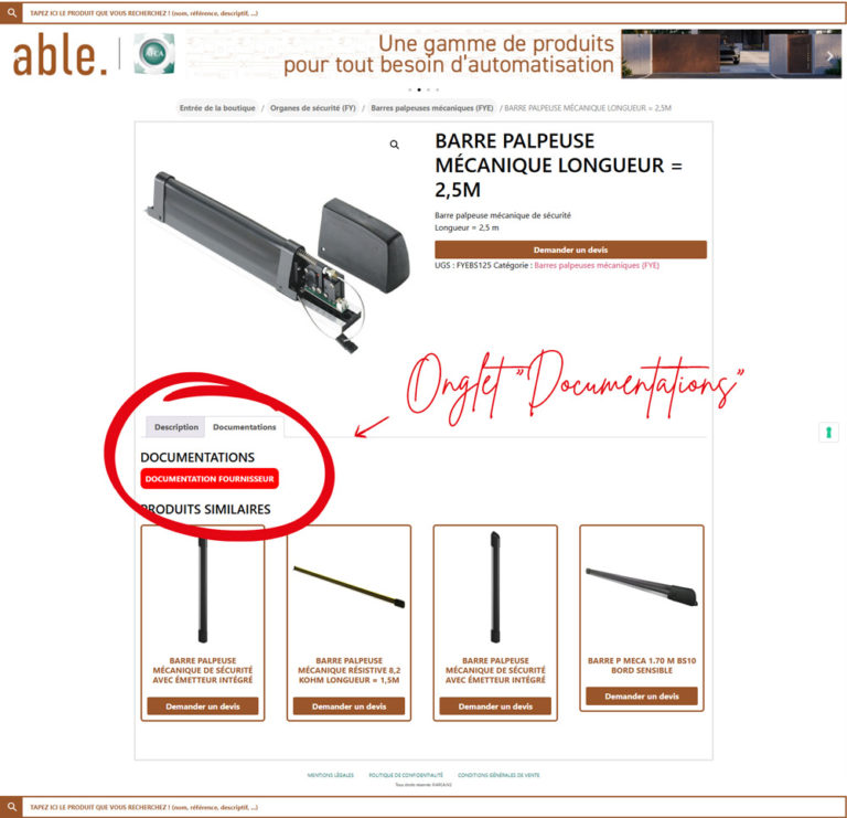 Onglet Documentations fiche produit